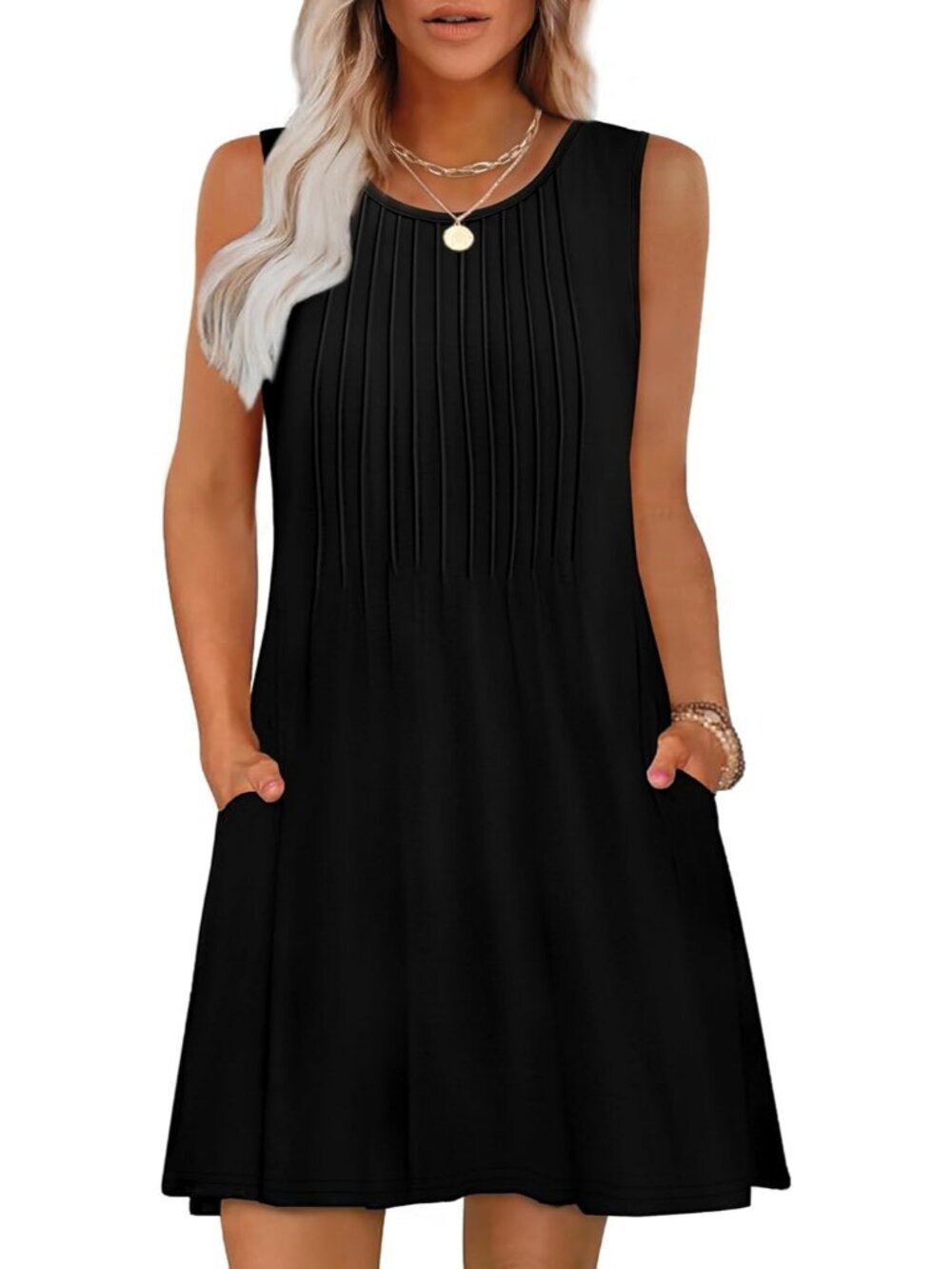 Women's Black  Loose Beach Vacation Casual Crew Neck Sleeveless Sun Mini Dress